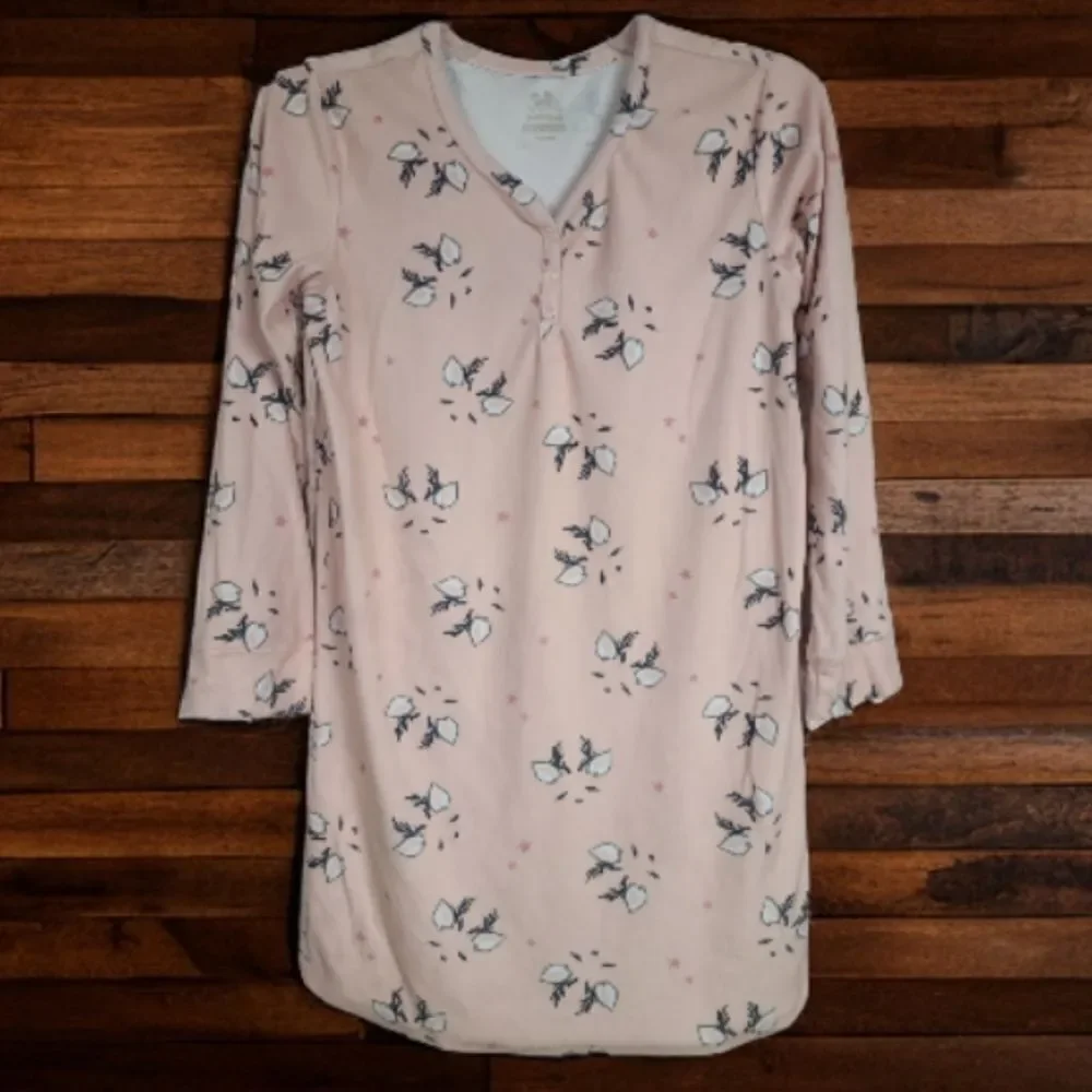 Justice Pink Velour Deer Print Nightgown Girls Size 12 Plush Sleep Shirt Gown